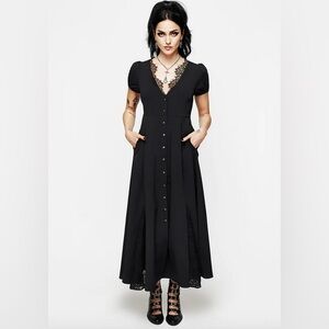 Disturbia Tiassa Dress black lace trim button up Midaxi Dress